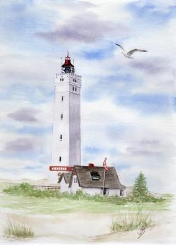Leuchtturm Blåvand Blavand mit Nebengebäuden DK01